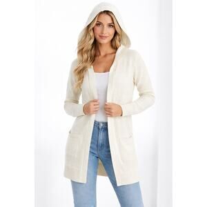 Margret O’Leary Open Front Longline Hooded Cardigan Cream Size‎ Medium